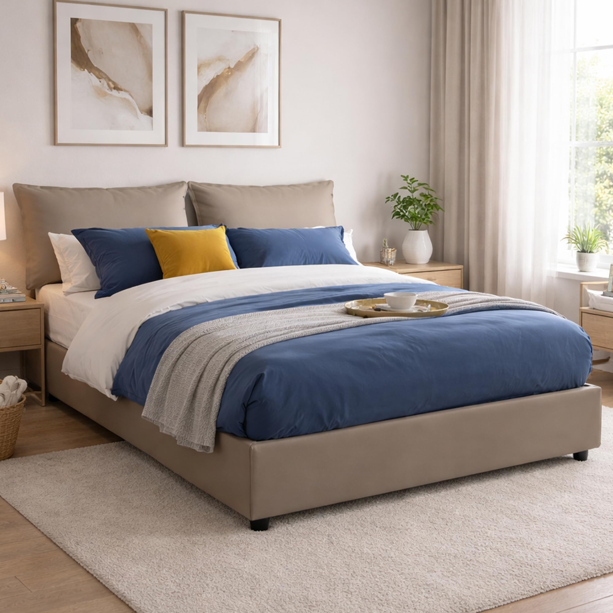 Talamo Italia - Lit double Michela, lit coffre avec revêtement en éco-cuir, avec matelas 140x190 cm inclus, 100% Made in Italy, gris tourterelle