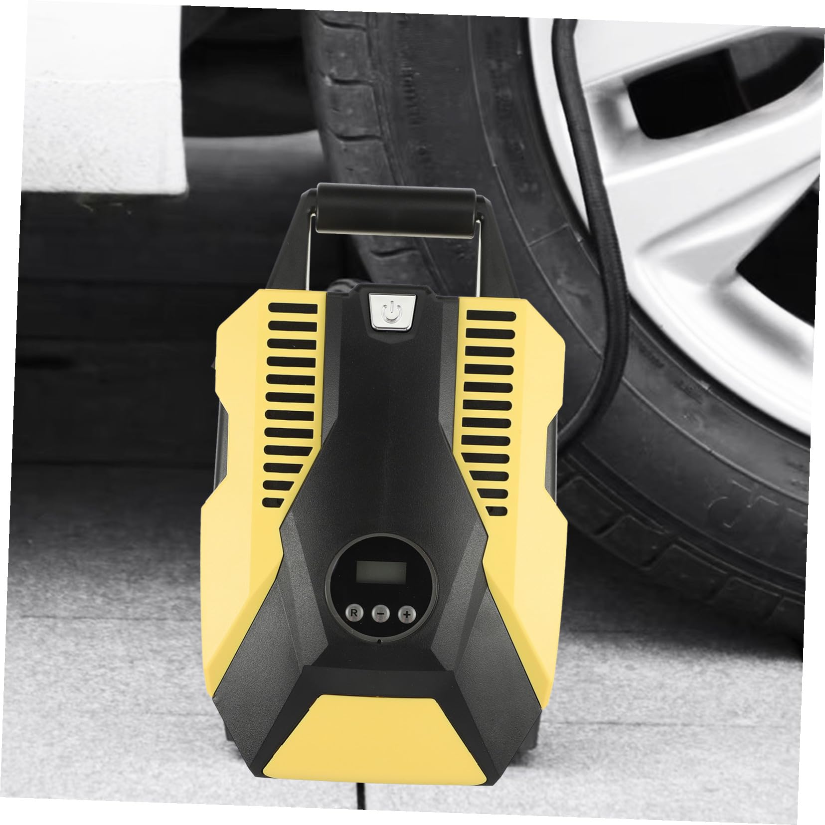 Bomba de Neumáticos Material Abs y Cobre Portátil para Coche Función Automática de Inflado y Apagado con Medidor de Presión Digital Color Amarillo