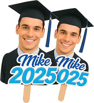 Custom Big Head Cutouts on a Stick Personalized Face Signs for Parties, Graduations & Birthdays 6" to 24" Sizes Upload Your Photo Waterproof Coroplast Made in USA Blue