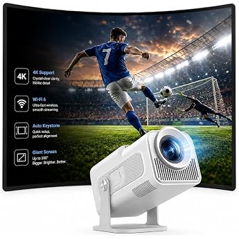 WOLFANG 4K Mini Beamer mit Offiziellem Netflix Tragbarer 5G WiFi 6 Smart Projektor mit Bluetooth 5.0 180  Drehbarer Heimkino Projector mit Automatischer Vertikaler Korrektur 50 % Zoom HiFi-Audio