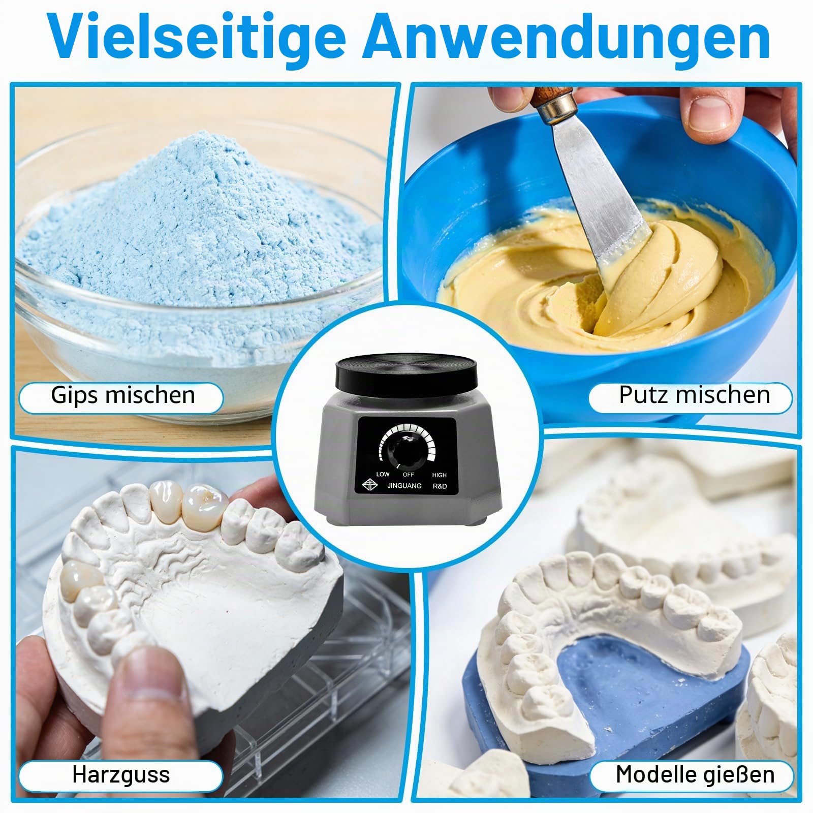 CGBE 100W Gipsrüttler Dental Rund für Mischen von Gips, Gussmodell | Rüttelplatte Gips mit Rutschfeste Werkbank, Effiziente Wärmeableitende Basis, Einstellbare Geschwindigkeit, für Zahnkliniken