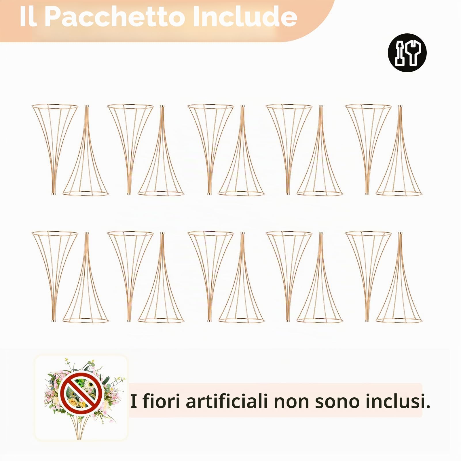 Nuptio 10 Pezzi Centrotavola Matrimonio Oro Vaso Tavolo, Vaso Tromba Metallo Alto 79cm, Piombo Stradale per Centrotavola Cena Festa Nozze, Supporto per Fiori per Anniversario Natale Compleanno
