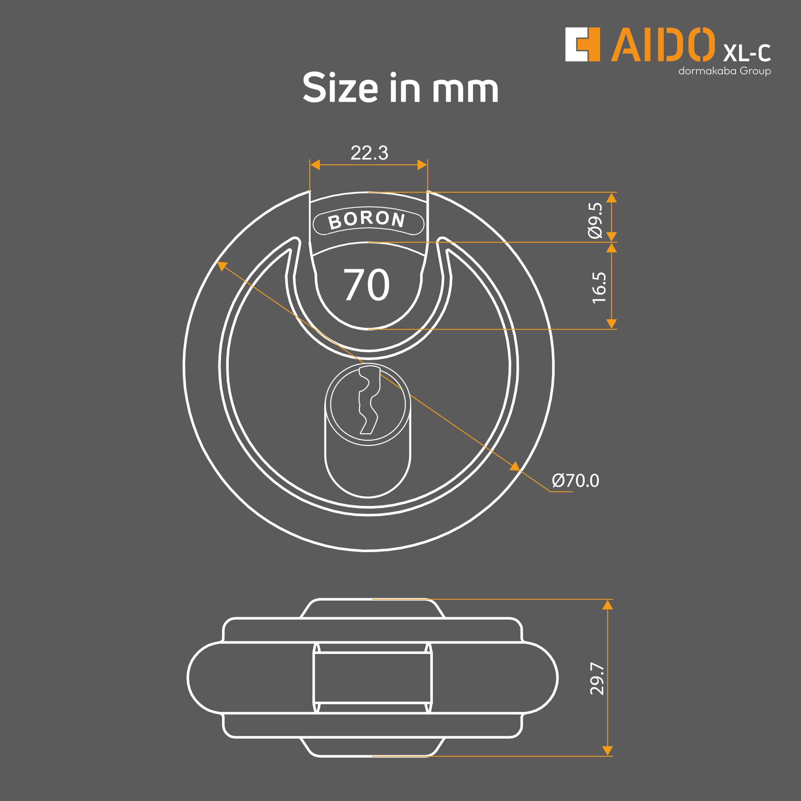 AIDO by dormakaba Group 70mm Heavy-Duty Disc Padlock | Gates, Shops, Warehouse Shutters & Outdoor | 4 Keys I Rust-Resistant | Anti-Sawing | Boron Shackle |Stainless Steel | 2 Yr Warranty — Amazon image 4