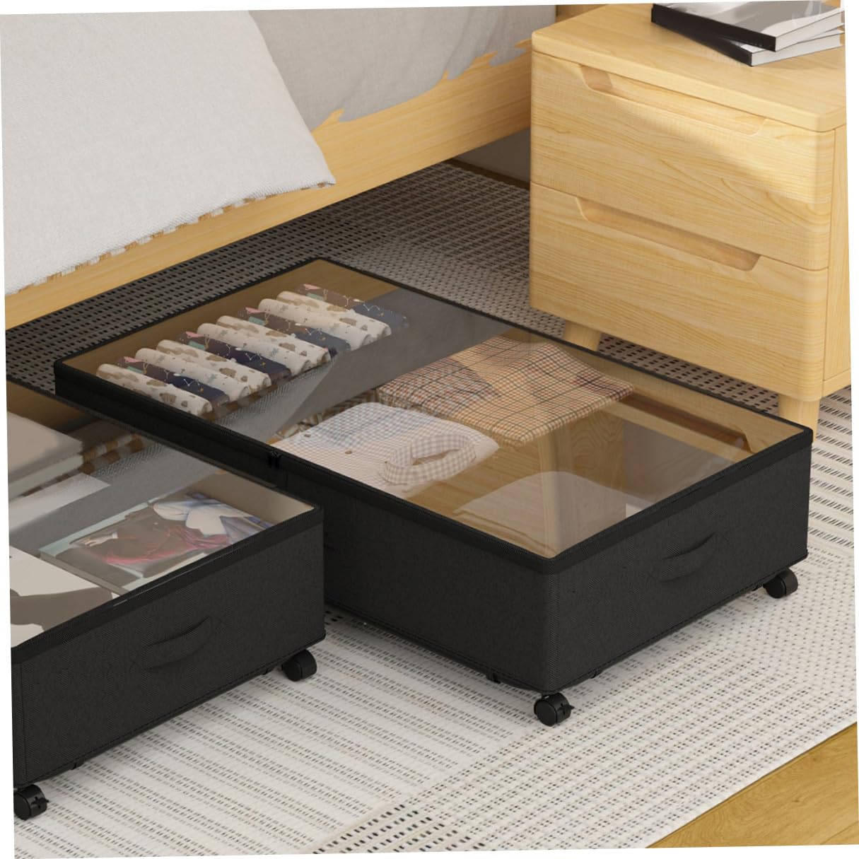 Unterbett Organizer mit Rollen, 3-fächer, Oxford und Abs Schwarz