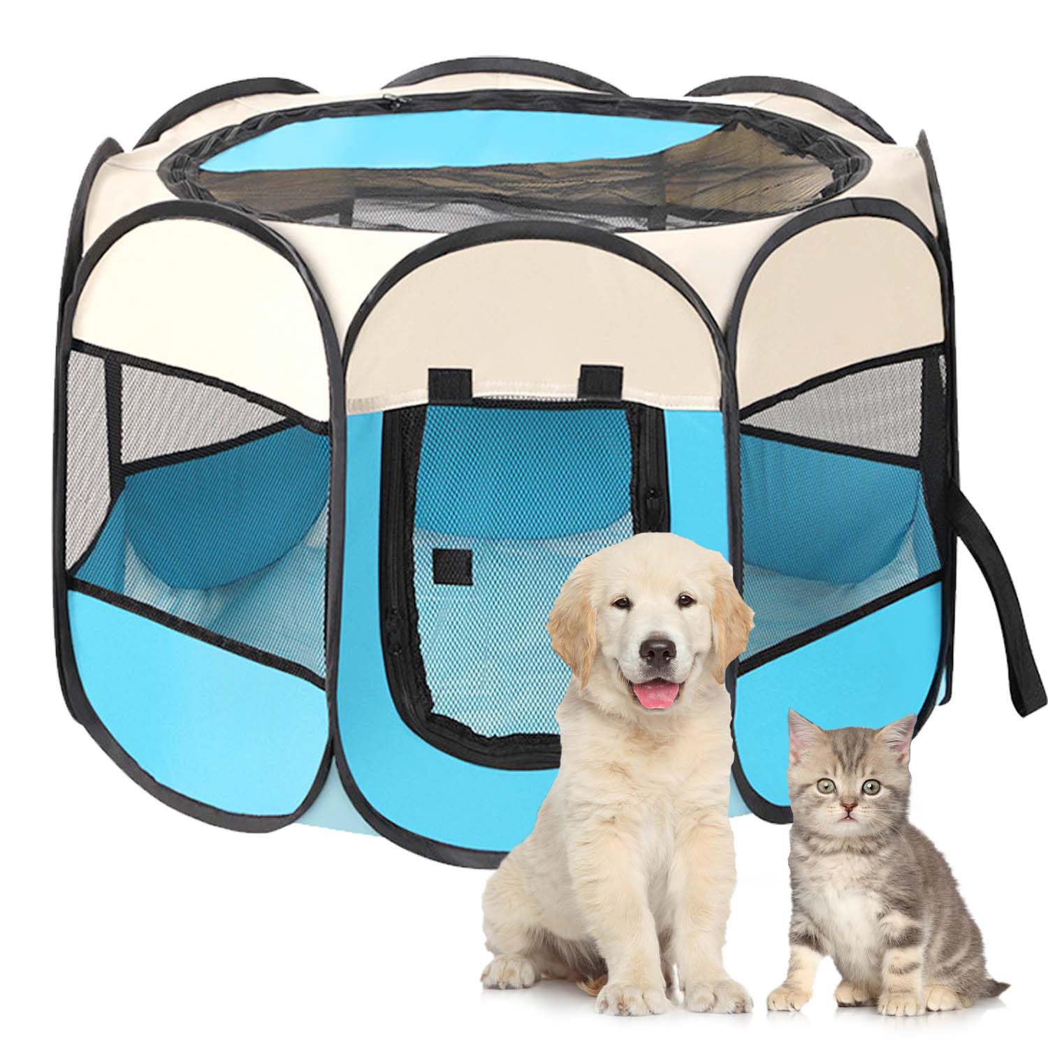Duscdesp Valla portátil para perros para mascotas, parque para perros para interiores y exteriores, tela Oxford impermeable, parque para cachorros, adecuado para gatos pequeños, perros, conejos