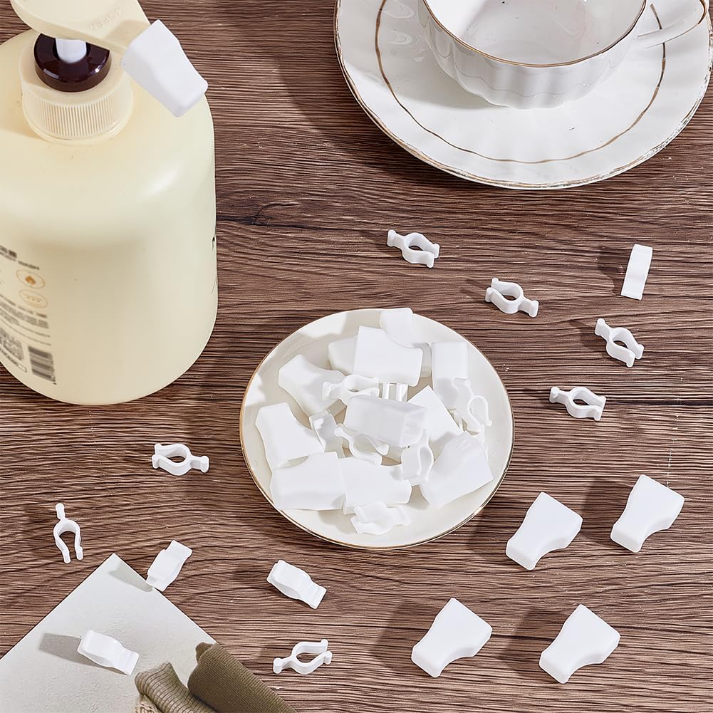 NBEADS 34 Pcs 2 Styles Pump Stopper, Including 17 Pcs Leakproof Pump Lock Clips 17 Pcs Pump Head Nozzle Cap for Lotion Shampoo Cleansing Oil Bottles Home Travel Camping, White