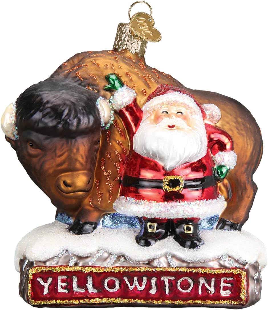 Old World Christmas Santa with Bison Glass Blown Ornament for Christmas Tree, Handcrafted Holiday Decoration, Santa Collection