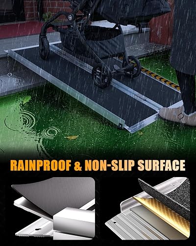 Miniatura 4 de VNN Rampa Portátil para Silla de Ruedas de 4 Pies, Rampas de Aluminio Antideslizantes para Sillas de Ruedas para el Hogar, Rampas para Sillas de