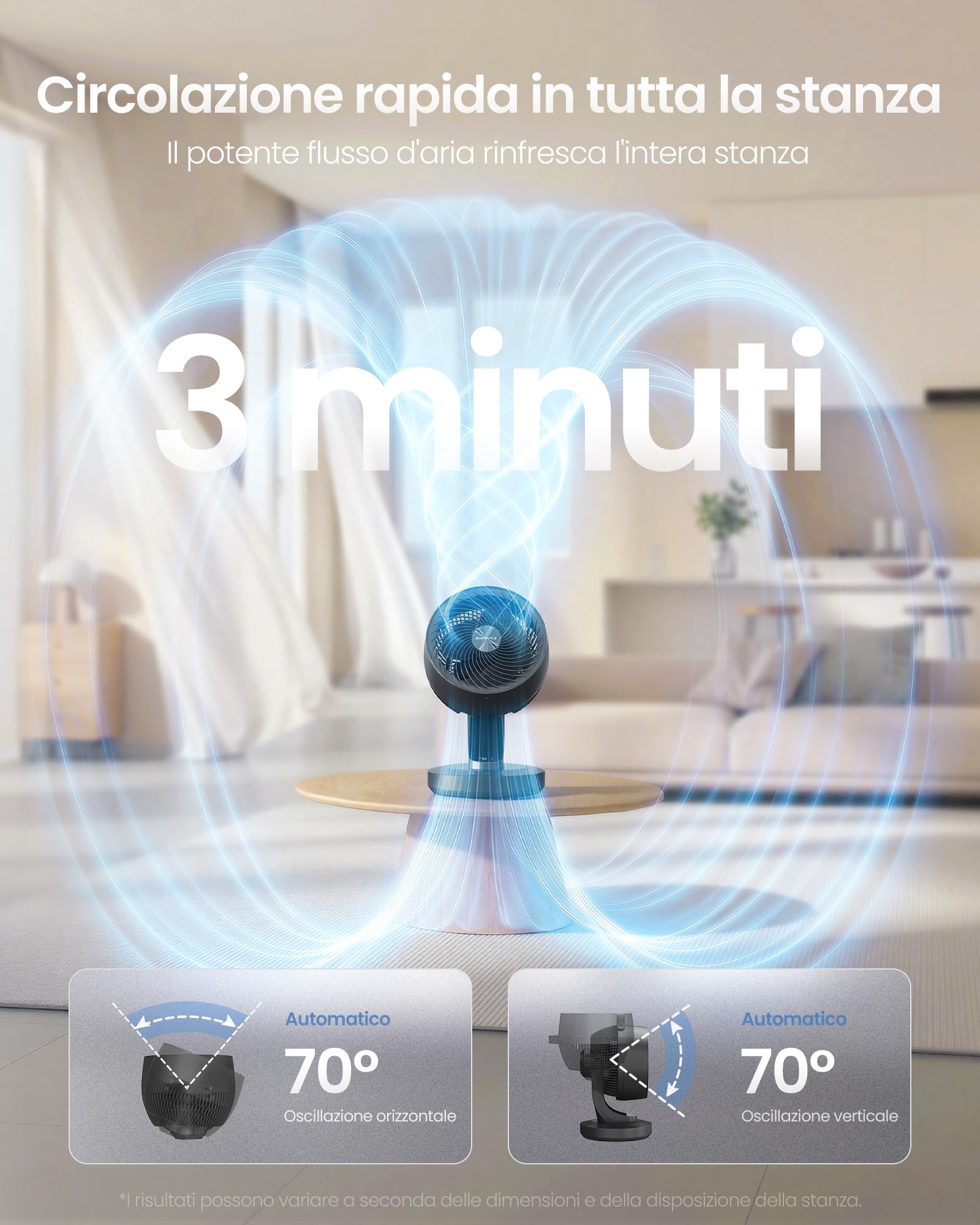 SONGMICS Ventilatore da Tavolo, Ventilatore Silenzioso 20 dB per Camera da Letto, Display LED e Telecomando, Oscillante 70°, 8 Velocità, Timer 12 Ore, Circolazione d’Aria, Nero Inchiostro XFC001B1EU