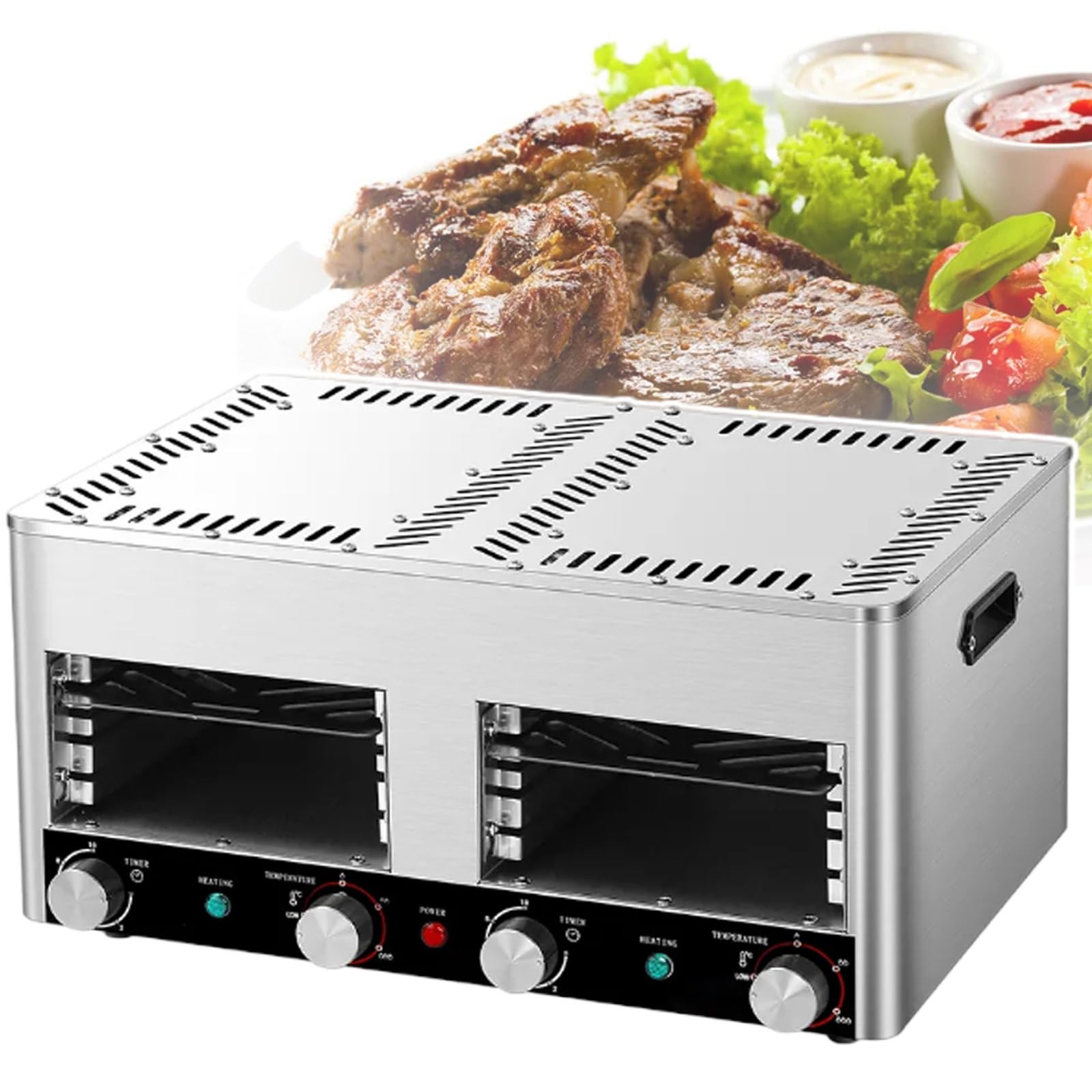 Parrilla Comercial para Bistec De Interior, DiseñO De Rejilla De 4/8 Niveles, Parrilla Y Bandeja ExtraíBles, Controles De Perilla Continuos, para Carne De Res, Pollo Y Verduras,220V-4layers