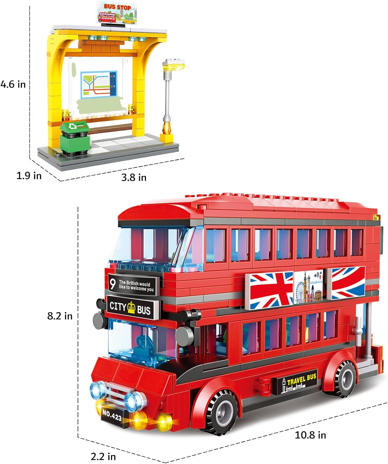 City London Bus Station Building Blocks Set, Double Deckers London Travel Bus and Bus Station, Best Learning Roleplay STEM Bricks Play Toys Gift for Boys Girls Aged 6-12 (458 Pcs)