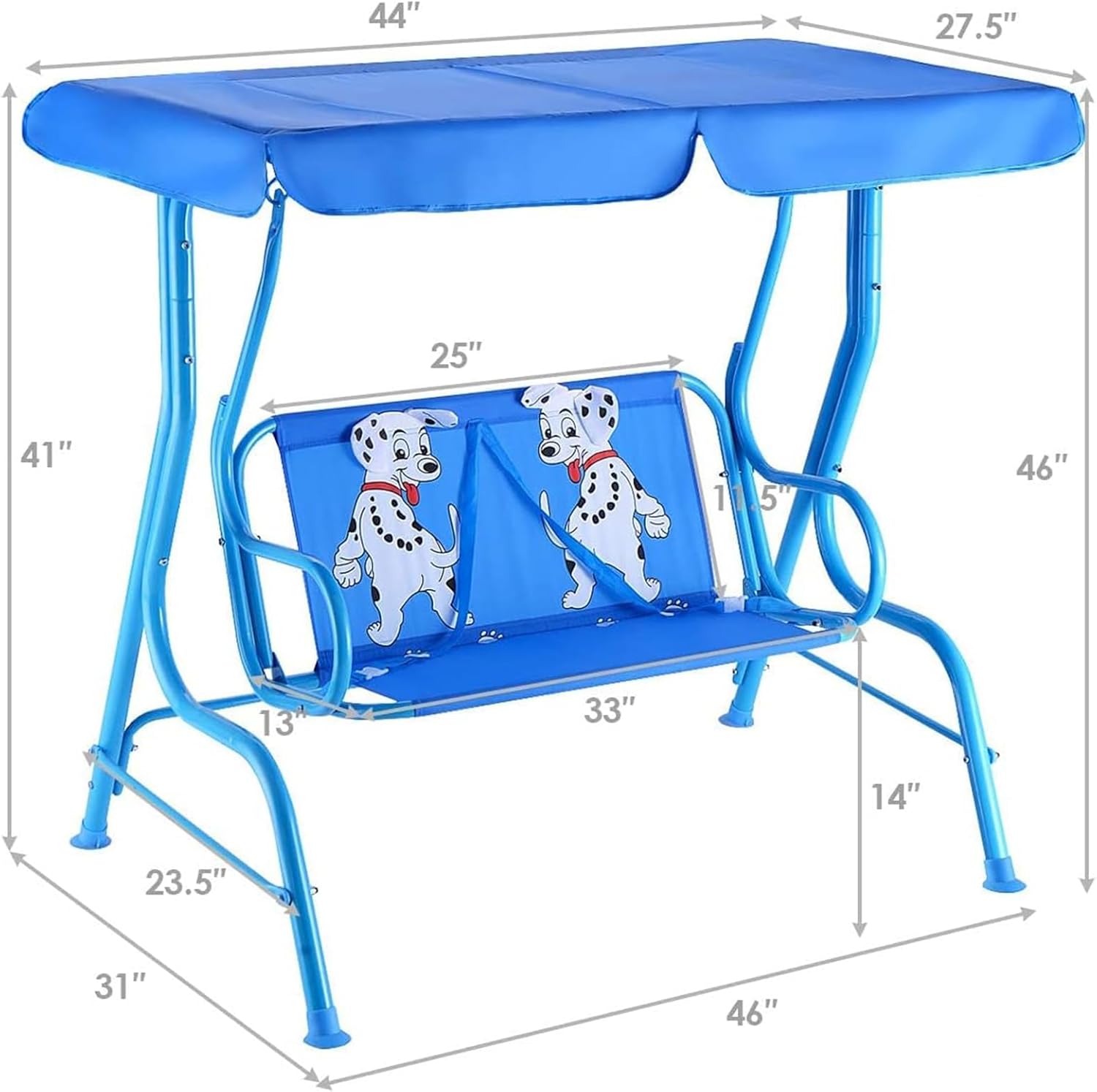 HONEY JOY Kids Patio Swing, 2-Seater Outdoor Porch Swing Lounge Chair, Adjustable Canopy & Safety Belt, All Weather Resistant Waterproof Hanging Swing Bench for Garden Poolside Balcony(Blue)