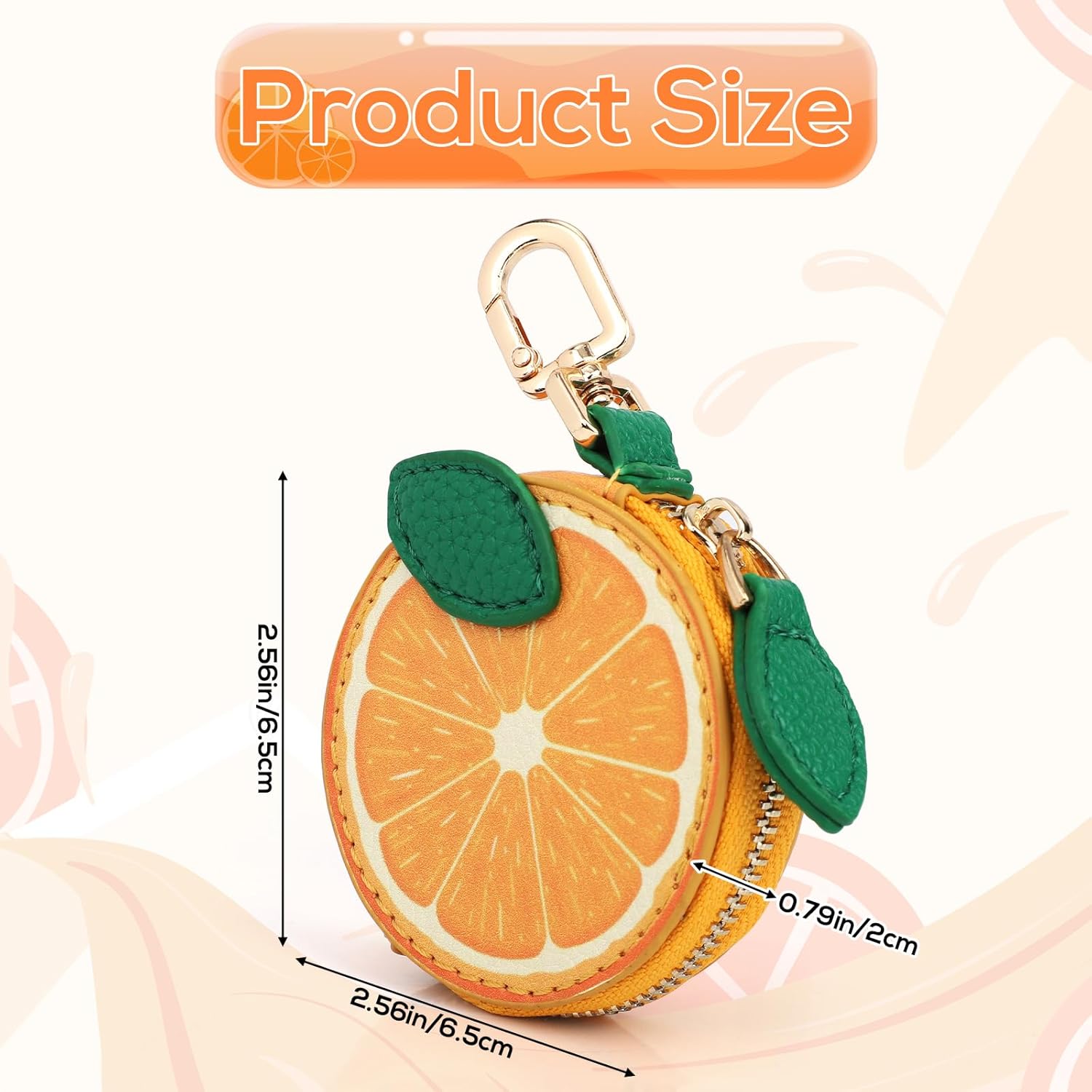 Cute Orange Bag Charm, Y2K Orange Leather Purse Charm Coin Pouch with Zipper Mini Fruit Leather Coin Purse Keychain for Women - Image 2