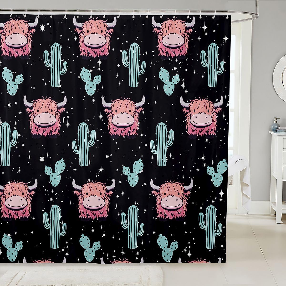 Feelyou Girls Cute Horse Shower Curtain for Girls Floral Galloping Horses Bathroom Shower Curtain Set Pink Floral Farmhouse Bath Curtain Galloping Horse Teel Green Kids Bathroom Accessories 72"x78"
