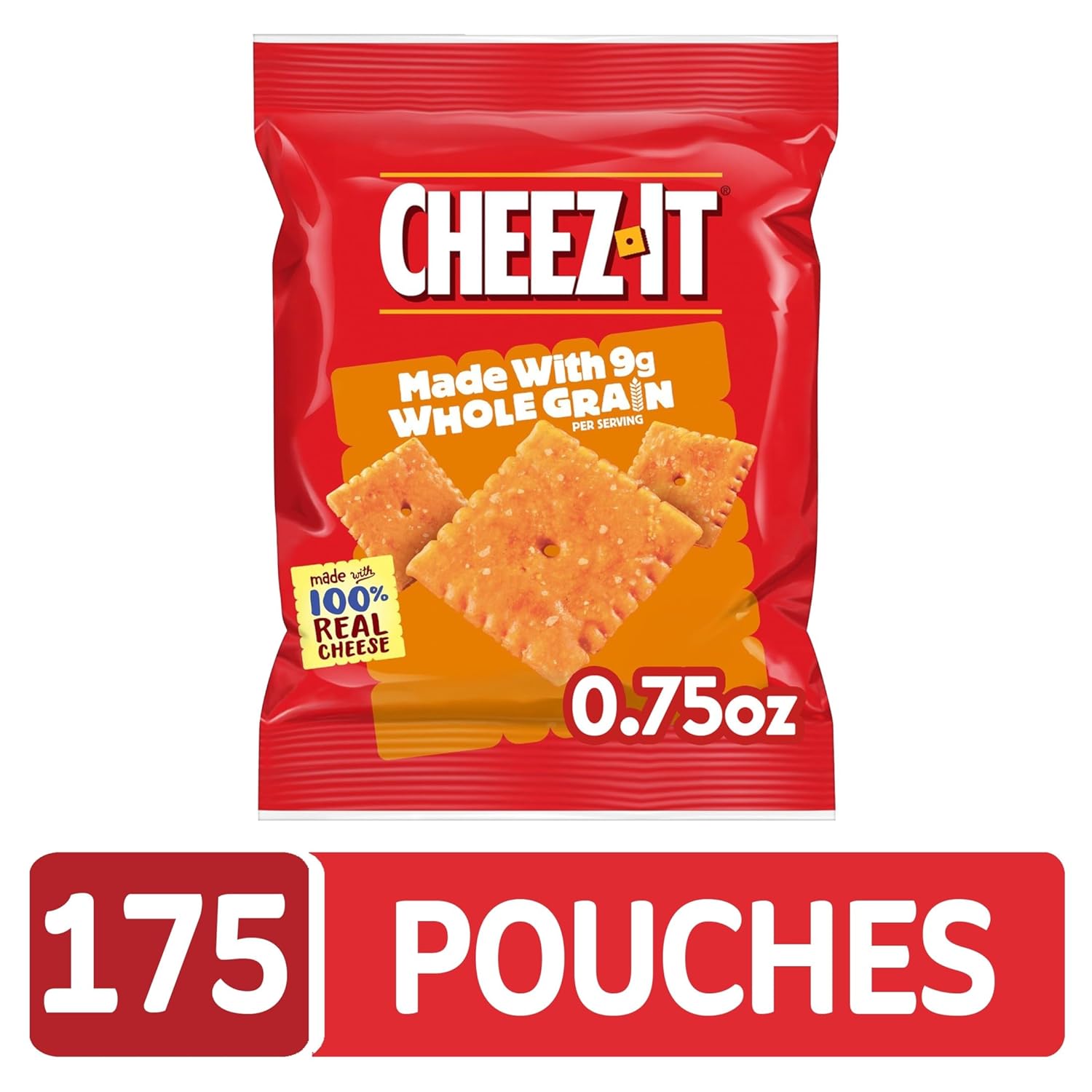 Cheez-It Cheese Crackers, Baked Snack Crackers, Made with Whole Grain, Original (175 Pouches)