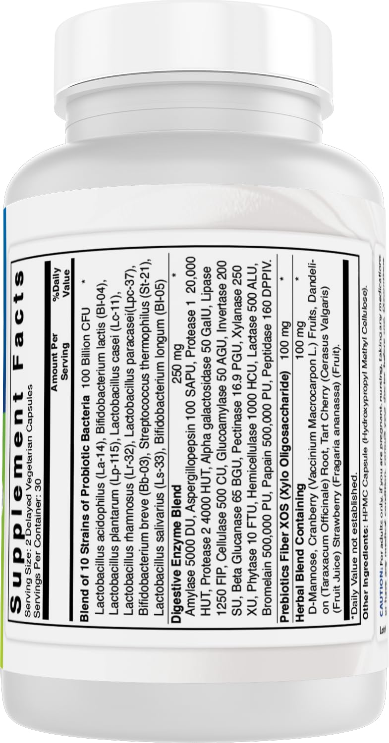 Best Naturals Probiotics for Women 100 Billion CFU - 10 Strains + Prebiotics Fiber + Digestive Enzyme Blend + Women's Health Herbal Blend - Immune, Digestive & Gut Health - 60 Deleyaed Capsules — Amazon image 6
