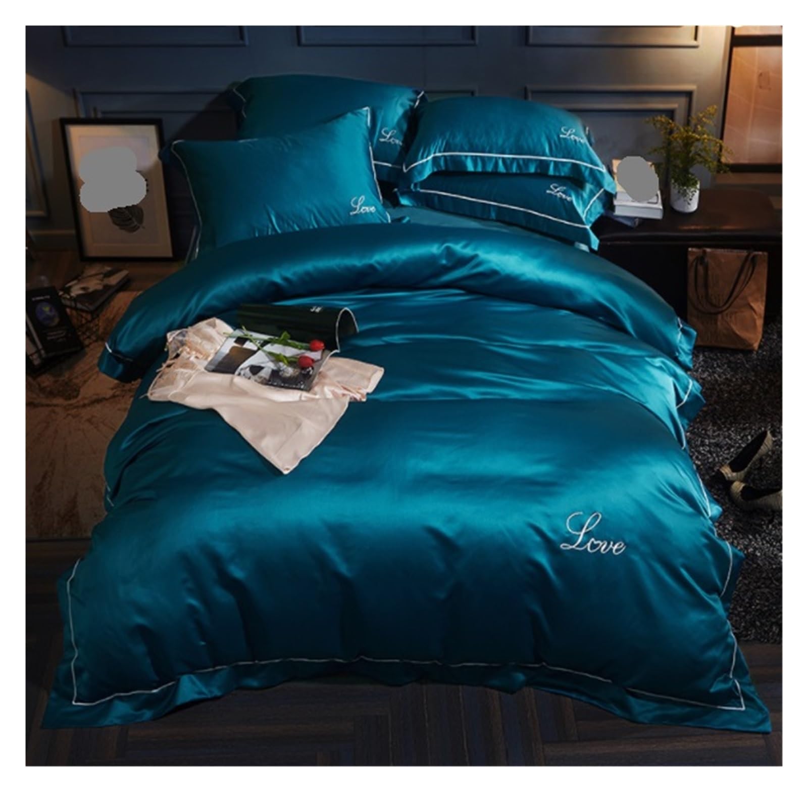 Juego de Cama Juego Sábanas Juego De Funda Nórdica Para Cama De 4 Uds., Juego De Cama Con Sensación De Seda Satinada, Funda Nórdica Para Cama Individual Y Doble, Color Sólido Juego Sabanas Juego de Sá