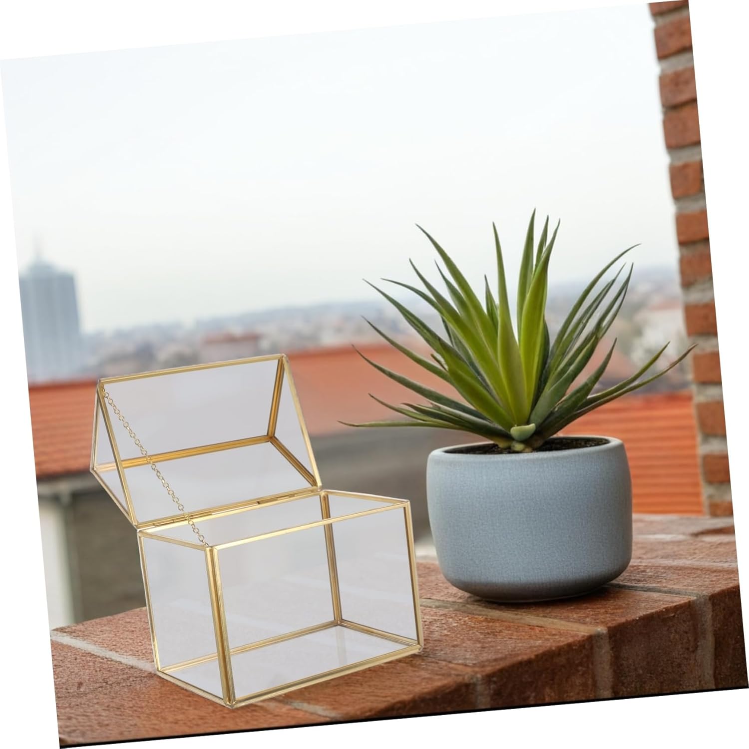 House Terrarium for Indoor Plants Geometric Succulent Garden Planter with Swing Lid Miniature Air Plant Display for Home and Office Decor