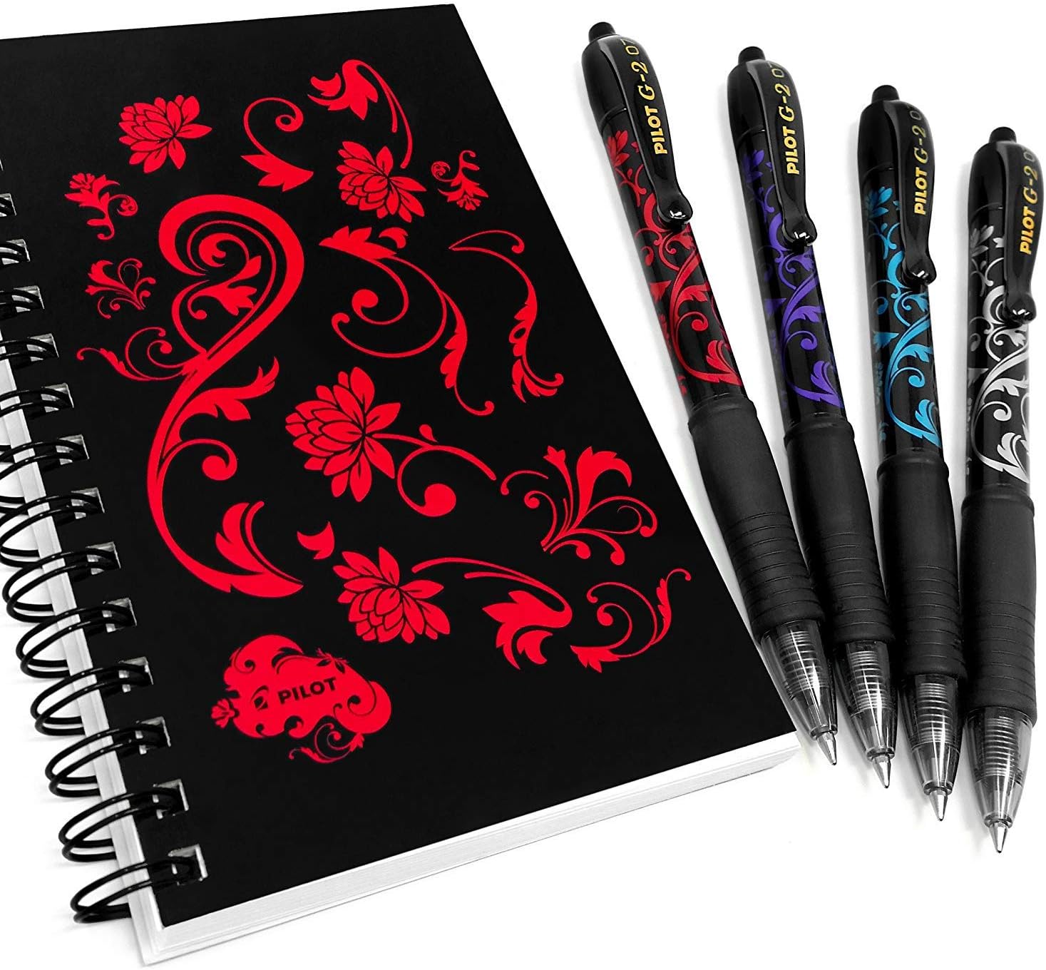 Pilot G-2 Victoria - 0.7mm Retractable Rollerball Pen - Wallet of 4 With Matching Notepad