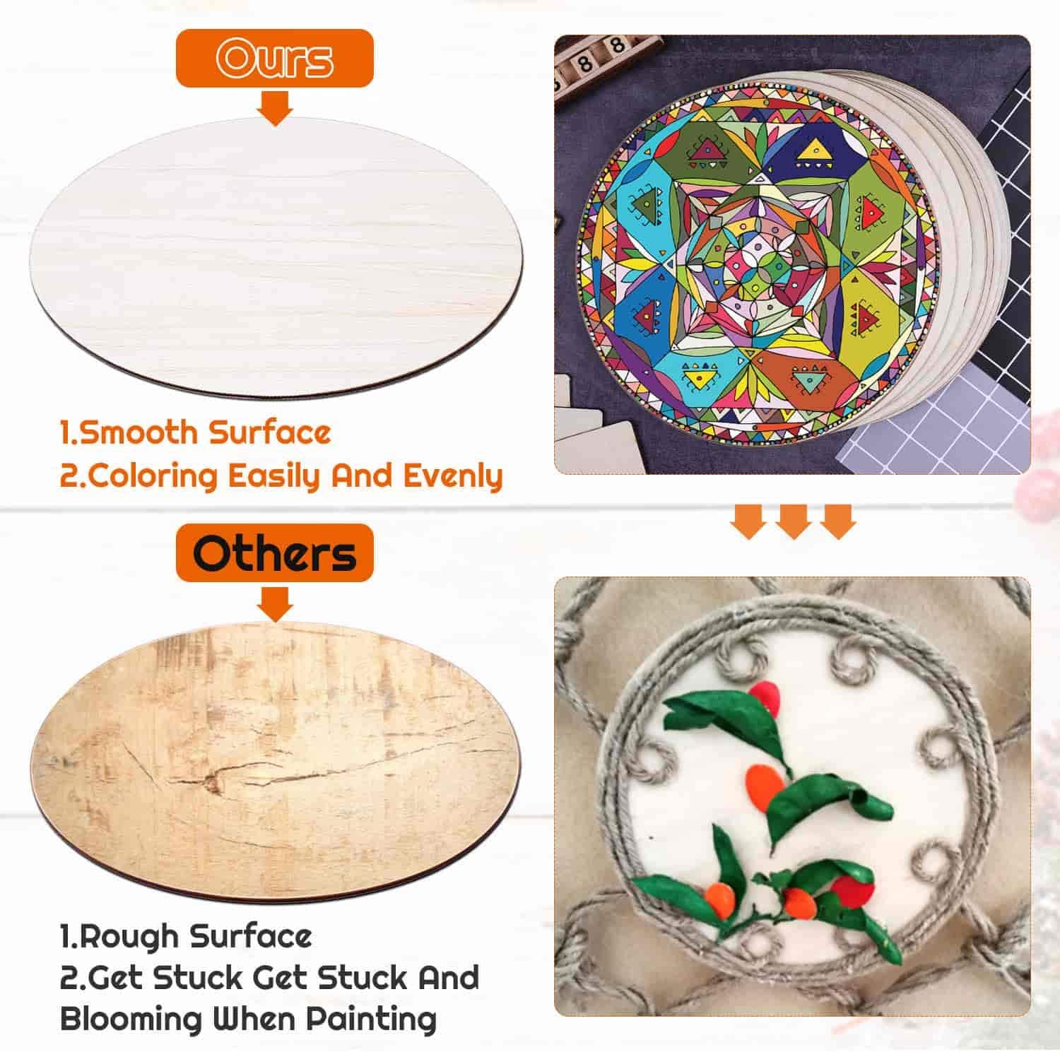 Round Wood Discs for Crafts, Audab 9 Pack 12 Inch Wood Circles Unfinished Wood Rounds Wood Plaque for Crafts, Door Hanger, Door Design, Wood Burning