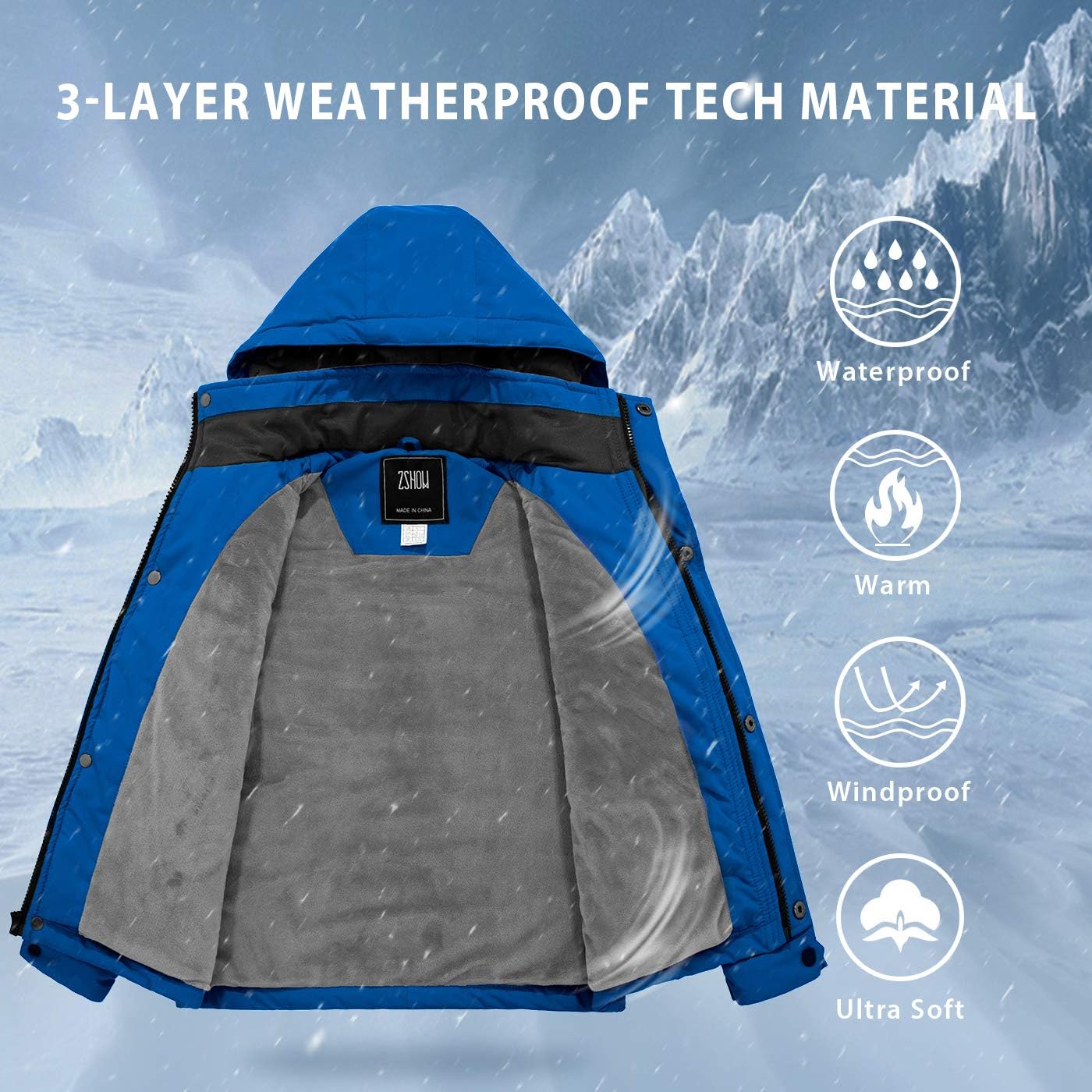 ZSHOW Boys' Waterproof Ski Jacket Warm Winter Coat Thick Hooded Snow Coat : Clothing, Shoes & Jewelry