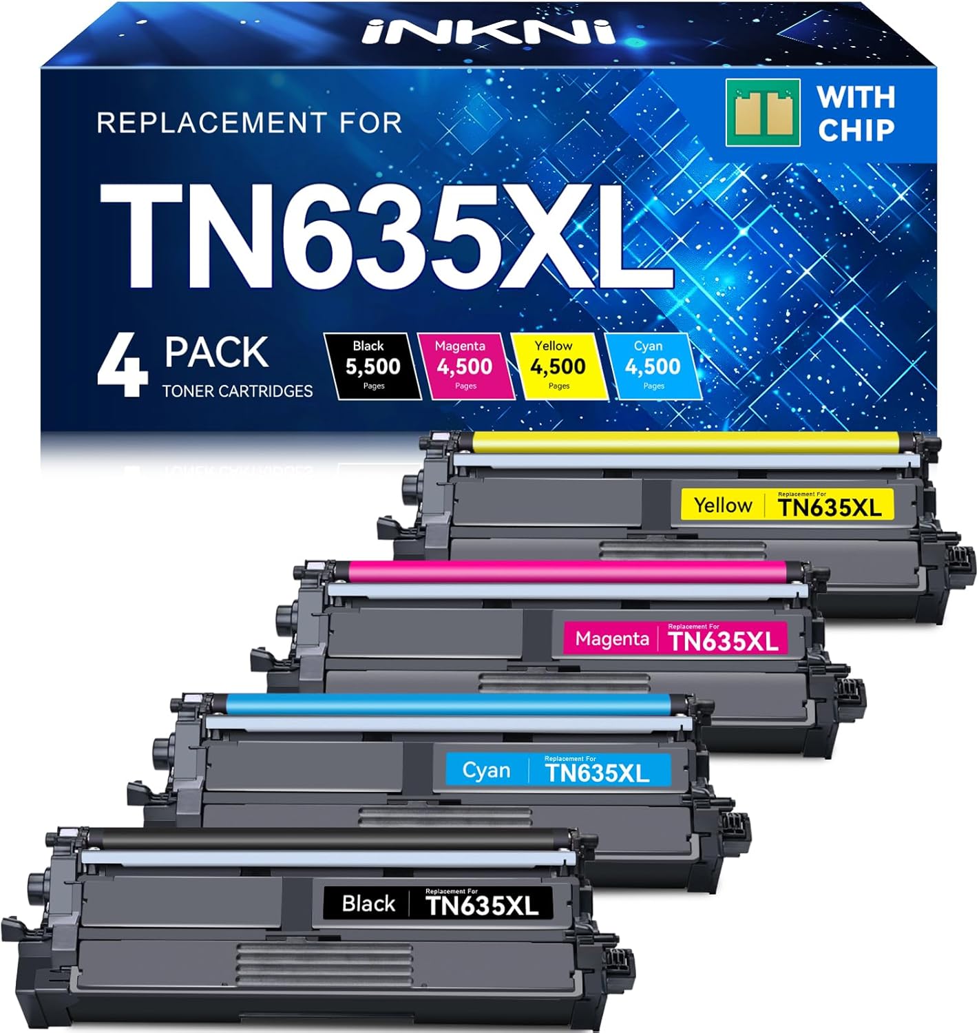 InkNI Compatible Toner Cartridge Replacement for Brother TN635XL TN635 XL TN-635XL Toner for MFC-L8930CDW MFC-L8730CDW HL-L8430CDW HL-L8430CDWT HL-L8570CDW MFC-L8970CDW MFC-EX575 Printer Ink 4 Pack