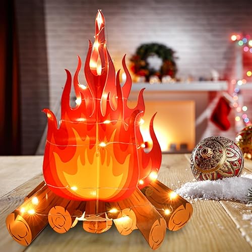 Miniatura 7 de YLOLUL 4 juegos de fuego falso LED 3D para chimenea de Navidad, centro de mesa de cartón decorativo con luz LED, fuego artificial, llama falsa de