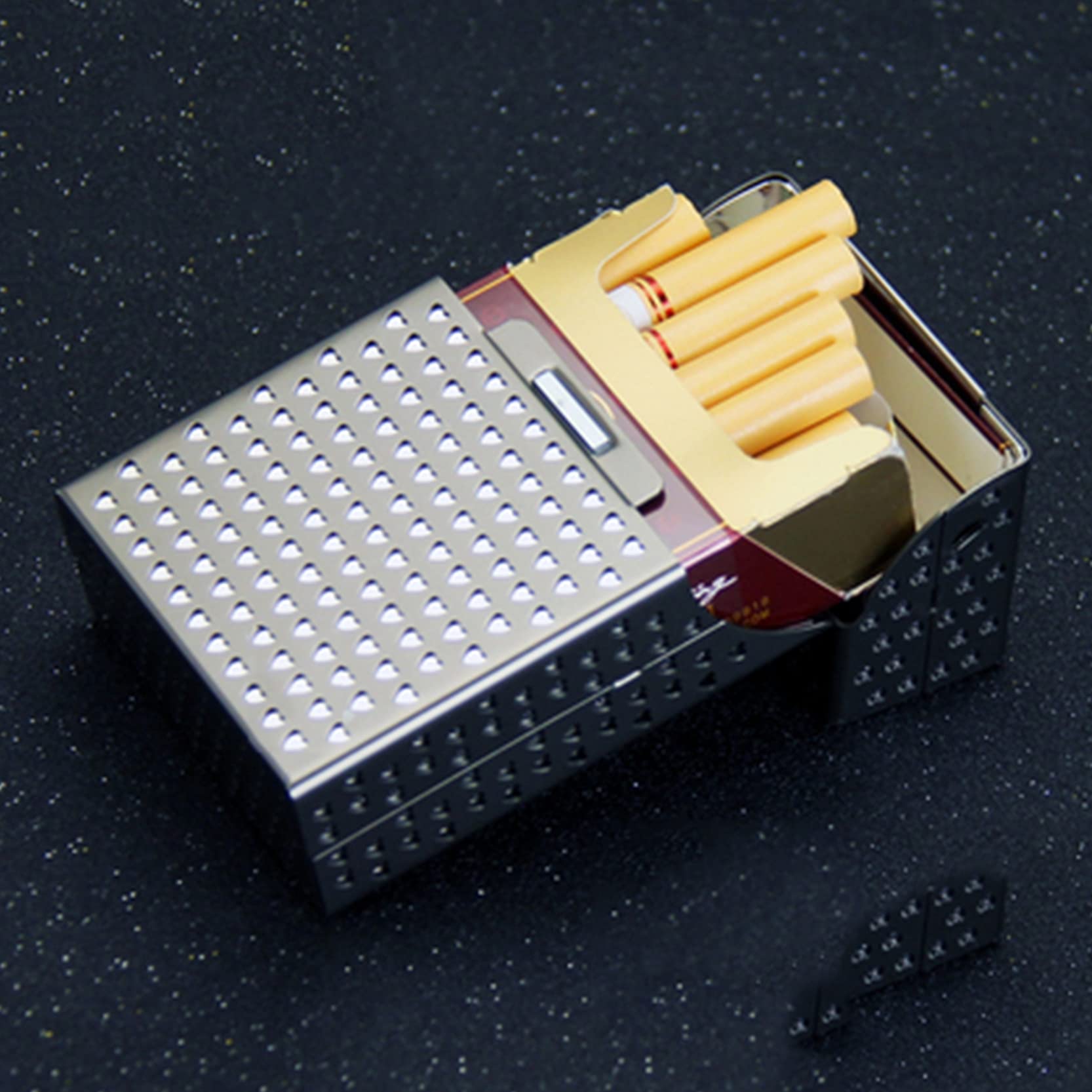 Dwuwarstwowe etui na papierosy ze stopu aluminium， metalowe etui na papierosy， pusta konstrukcja， wodoodporność i odporność na ściskanie， mieści 20 papierosów，，E-92 * 60 * 28cm
