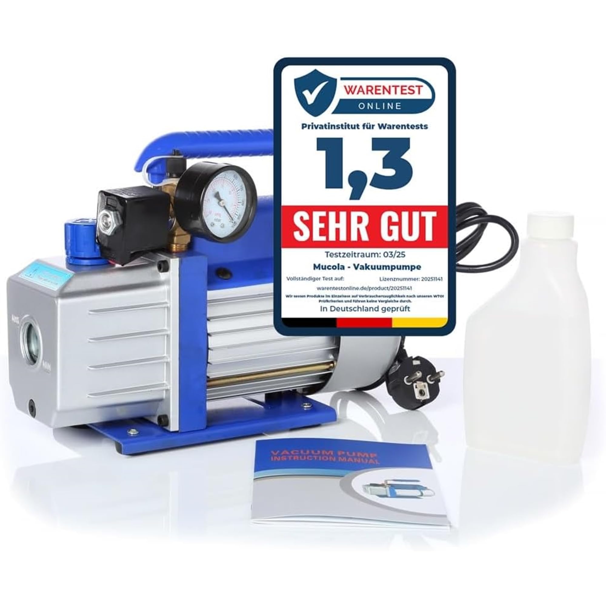 Mucola Vakuumpumpe 99 L/Min 250 Watt Aluminium 230V – Unterdruckpumpe mit Schauglas, Vakuum bis 5 Pa, Schlauchanschlüsse 1/4" und 3/8" SAE | für Klimaanlagen, Kältetechnik und Wärmepumpen Service