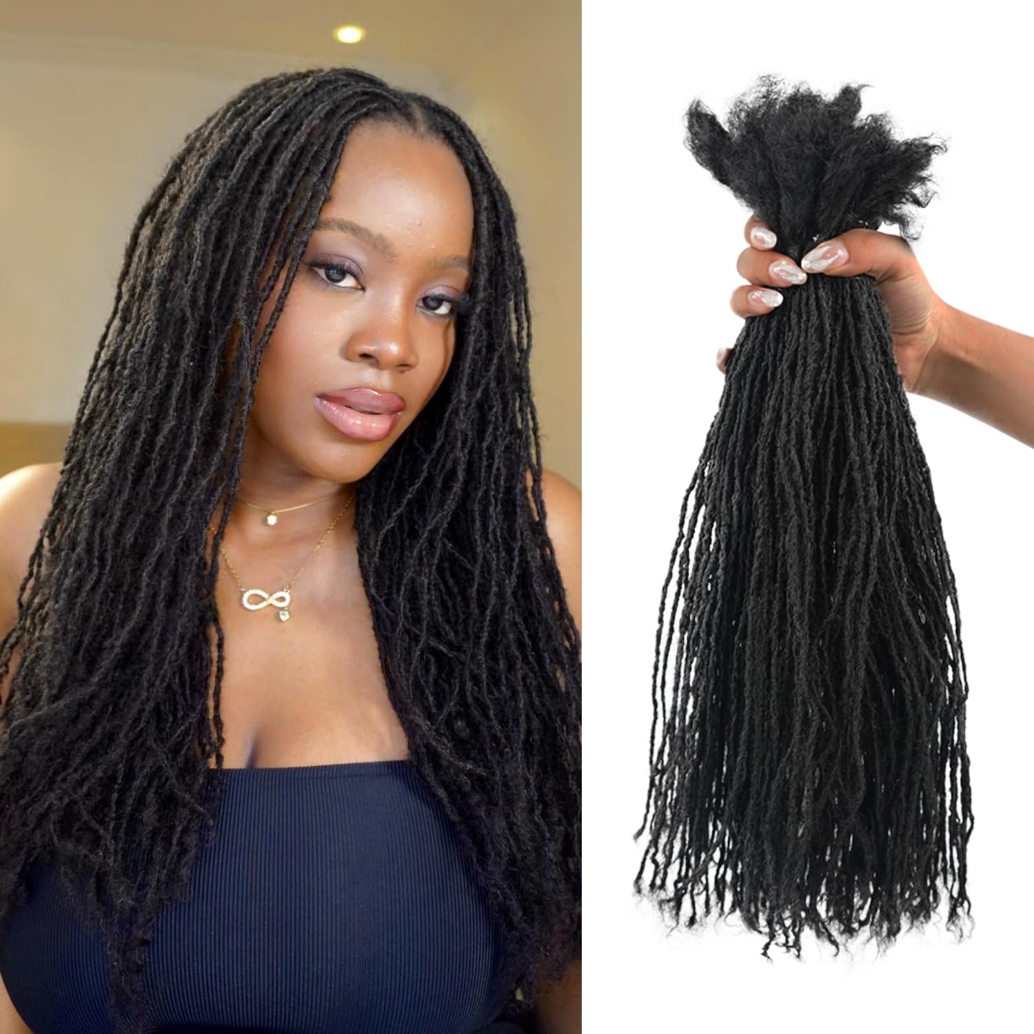 Originea 8-18 Inch 0.1 and 0.2 0.4 Thickness Curly Tips Interlocked sister Locs 100% Real Human Hair Micro loc Extensions Permanent Dreadlock