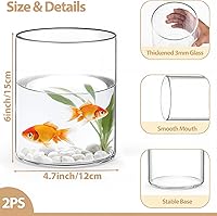 Vista 2 de 2Pcs Glass Cylinder Vases for Centerpieces, 6" x 4.7" Wide Mouth Flower Vase Hurricane Glass Candle Holders, Clear Vases Bulk with 2 Floral Tapes