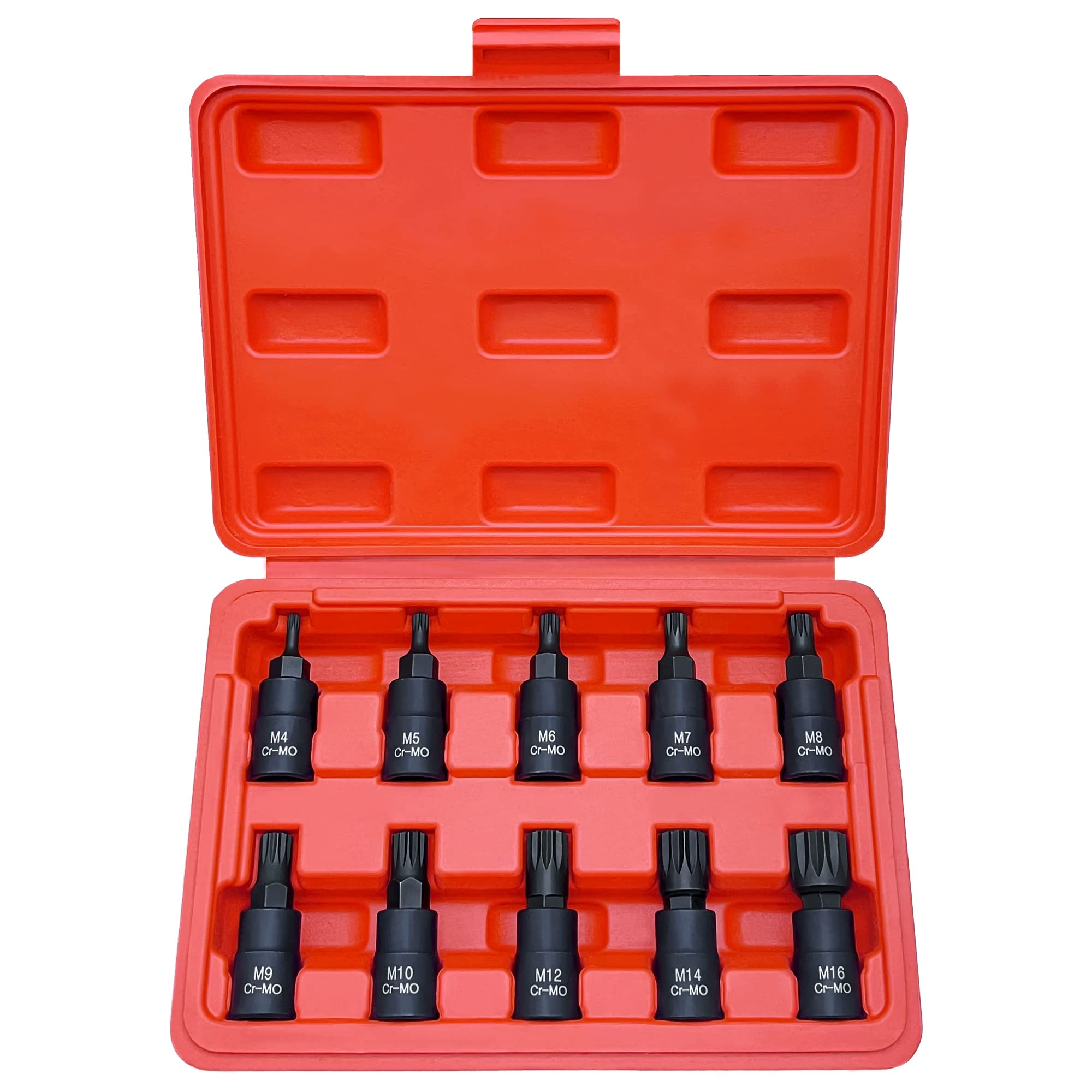 XZN Triple Square Spline Bit Socket Set, Premium Cr-Mo Steel | 10-Piece M4 - M16 Set | 3/8-Inch Drive | Enhanced Storage Case…