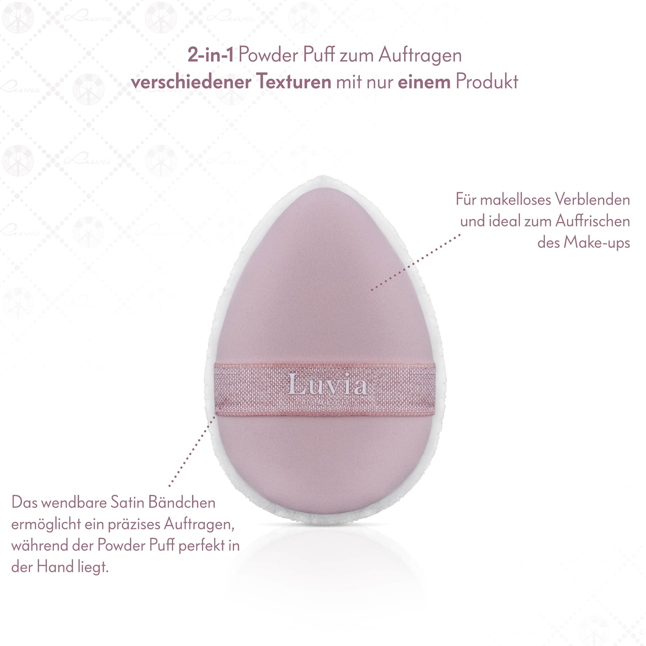 Luvia Puff Puff Set Candy – 2 dwustronne frędzle do pudru, puffy do makijażu z dwustronną gumową taśmą, idealne do płynnych i pudrowych tekstur, frędzle kosmetyczne w kolorze białym i różowym, dla