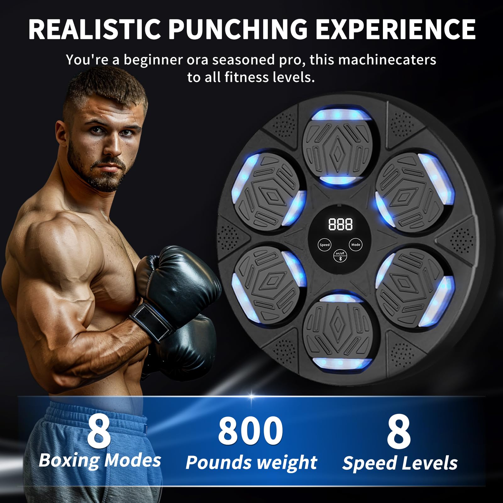 Wall-Mounted Smart Music Boxing Machine with Bluetooth, Punching Pads & Gloves, Space-Saving Boxing Machine for Adults - Interactive Boxing Equipment