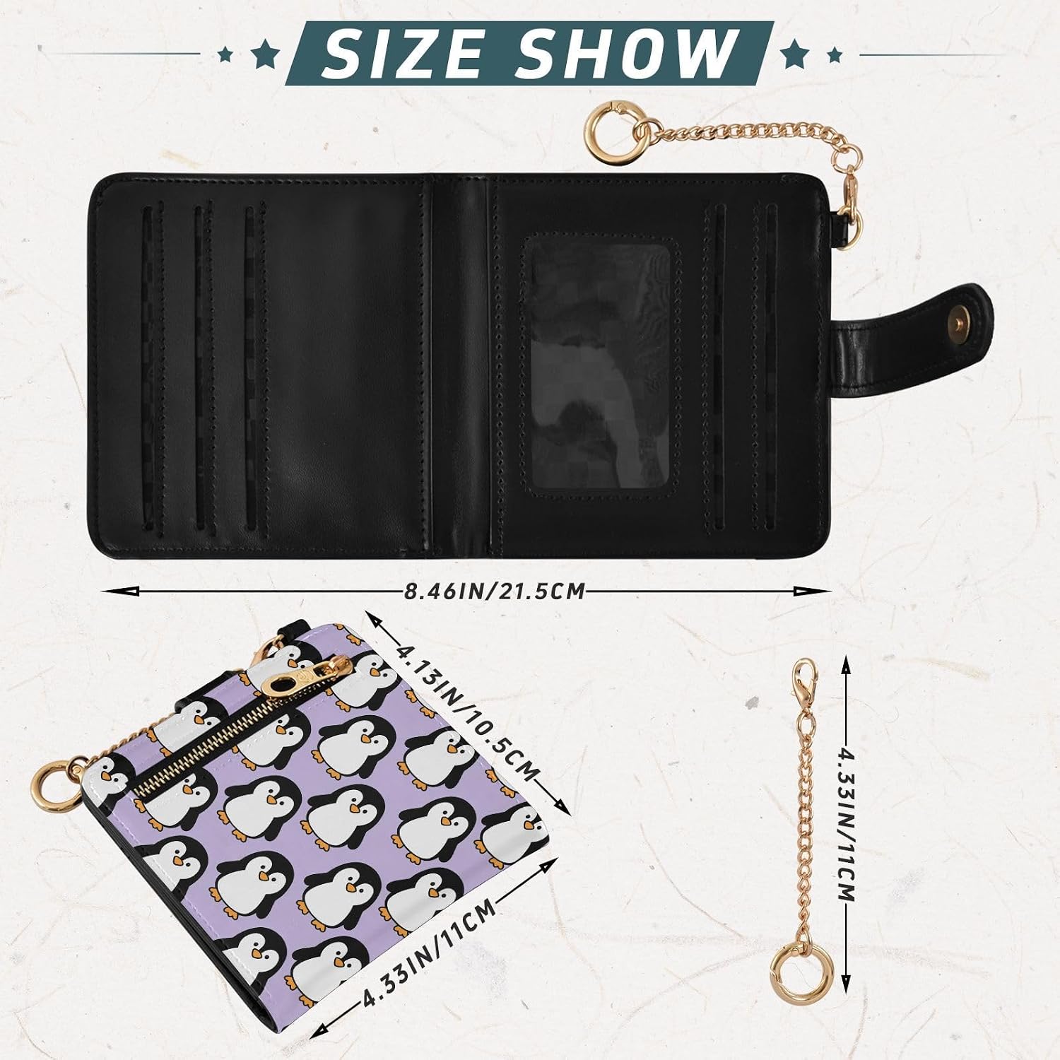 Yuiboo Purple Penguins Ladies Premium Foldable Wallet Cute Compact PU Leather Wallet for Women image 3