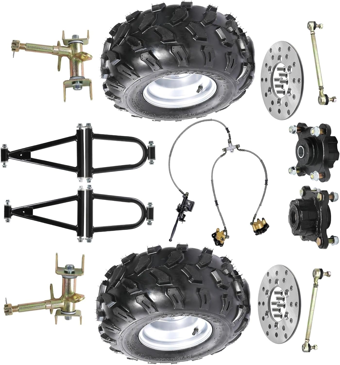 Go Kart ATV Front Wheels Assembly, 18x9.50-8 Tubeless Tire with Rim, 4 Stud Hub 110mm 4.33" Bolt Pattern, Front Swingarm Suspension Kit for Go Kart ATV Buggy Quad Drift Trike