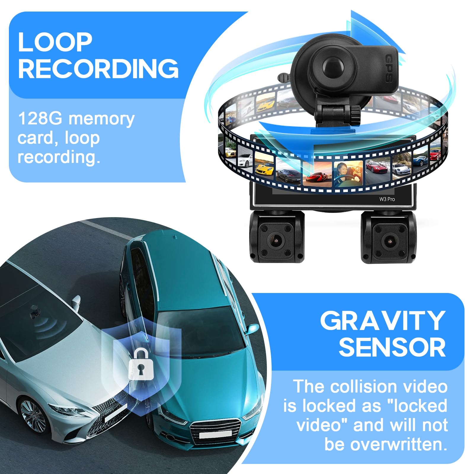 Dashcam Auto Vorne Hinten 4K 1080P,WiFi Dashcam mit Parküberwachung,64G SD Karte,Super Nachtsicht, WDR, 170° 140° Weitwinkel, 1.47 IPS-Bildschirm,G-Sensor, Loop-Aufnahme, APP Steuerung