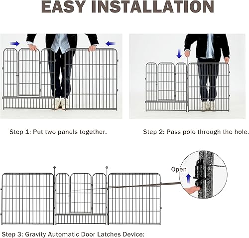 Miniatura 8 de Avocahom Corralito de metal para perros de 8 paneles de 24 pulgadas de altura, corral de ejercicio con puerta para perros
