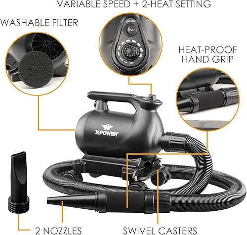 Miniatura 6 de XPOWER A-12 - Soplador profesional para secadora de automóvil con muelle móvil con ruedas giratorias