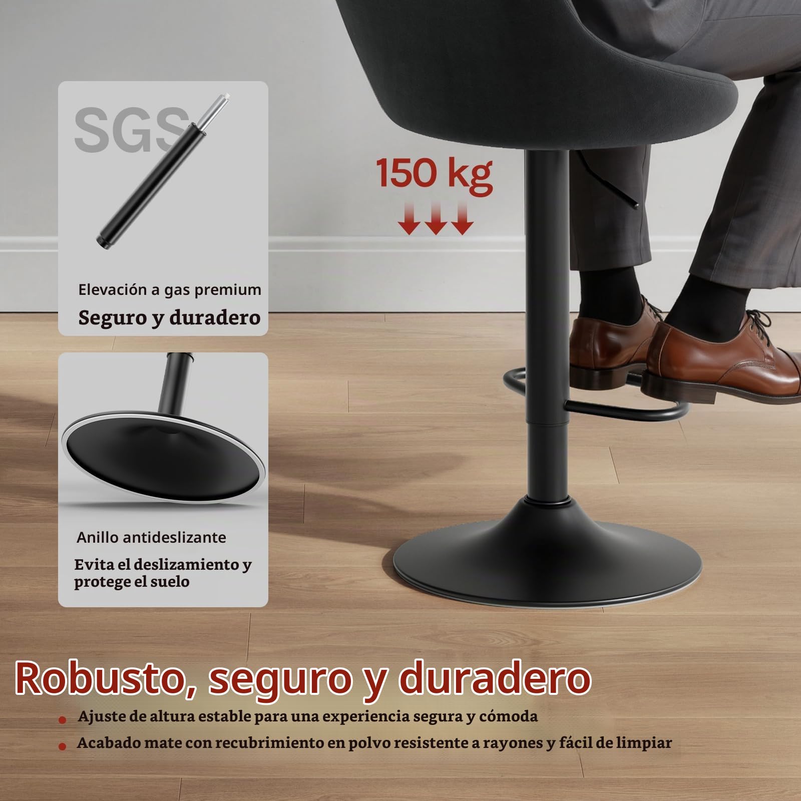 WOLTU Taburetes de Bar Terciopelo Regulable en Altura, Negro | con Respaldo, para Comedor, Salón y Cafetería