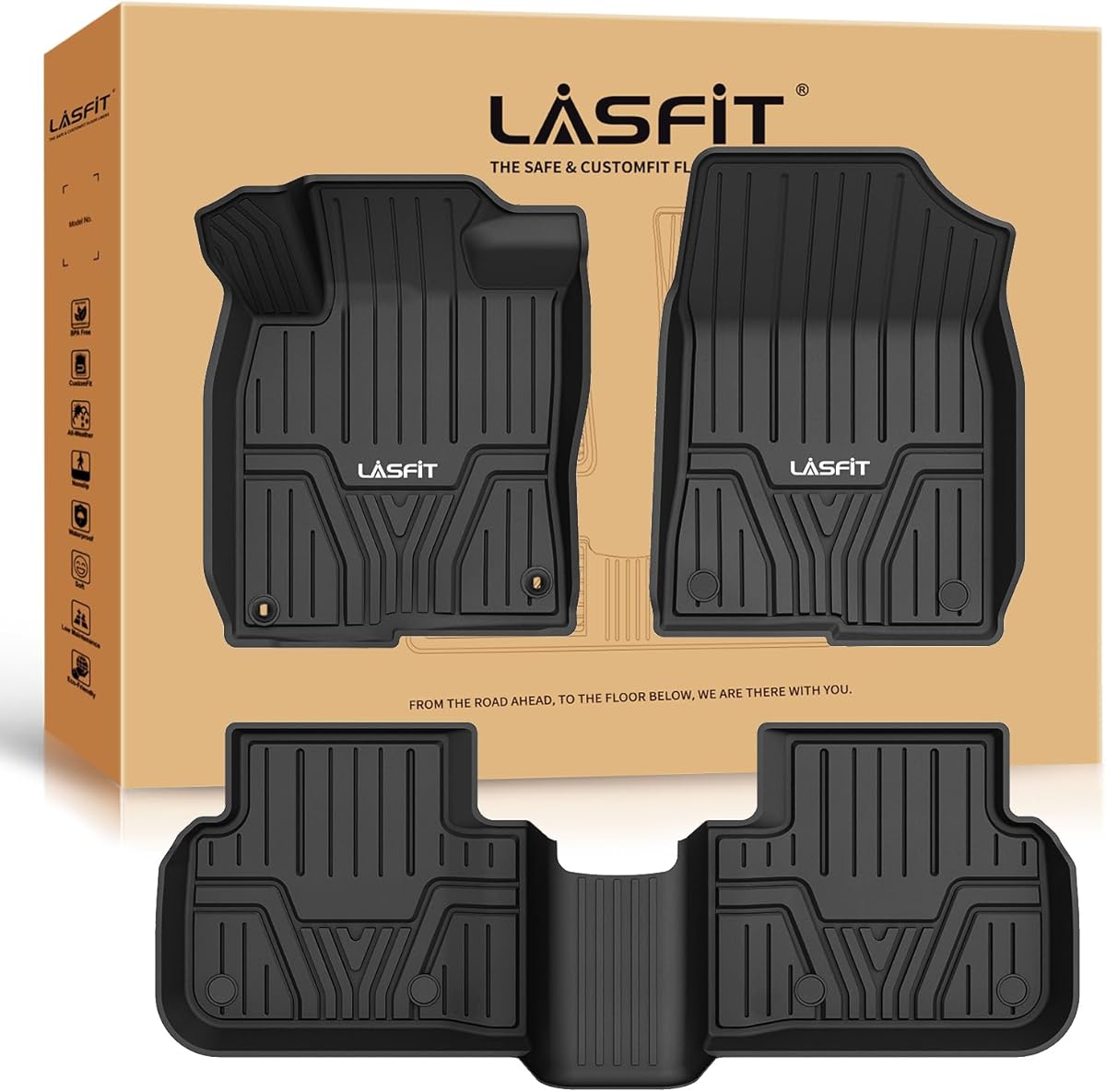 LASFIT Floor Mats for Honda Civic 2022-2025 2026 Sedan Hatchback Si (Include Sport), with&w/o USB Port | for Acura Integra 2023-2026, All Weather Car Floor Liners, 1st & 2nd Row, Black