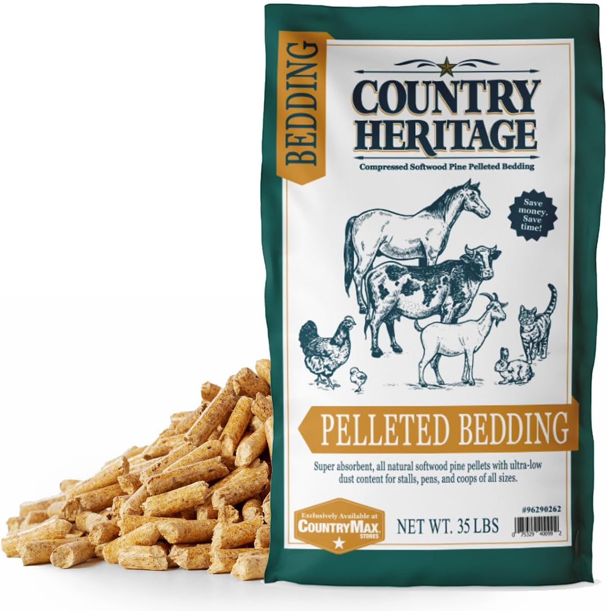 Country Heritage Premium Low Dust Pelleted Bedding Super Absorbent All Natural Softwood Pine Pellets 35 lbs.