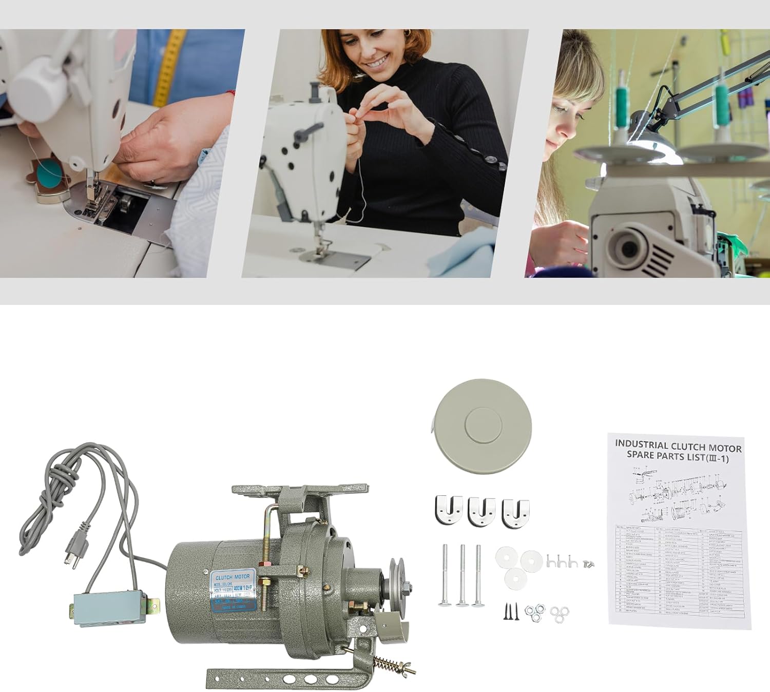 Sewing Machine Motor Electric, 400W 3450Rpm Clutch Motor For Industrial Sewing Machine, Switchable Voltage 110V/220V, with 8.2Ft Long Power Cord, Protective Cover for Zigzag, Beading Etc