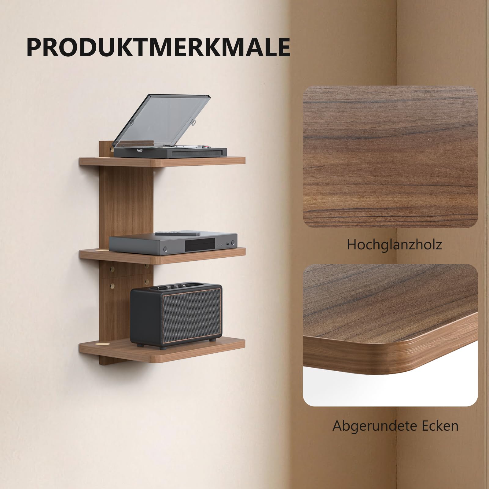 WALI Schwebende Entertainment-Center-Regale, halten bis zu 10 kg, TV-Regal mit verstärktem Holz für DVD-Player, Kabelboxen, Spielekonsolen, TV-Zubehör (CS303N), 3 Regal | Projektorregal für Router, Spielekonsolen, Kabelboxen, Wandhalterungsregale bis 10 k