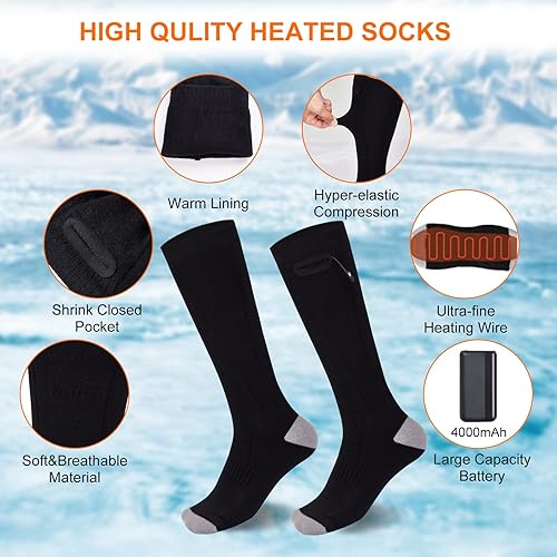 Miniatura 4 de WaooHeat Upgraded Rechargeable Electric Heated Socks,Washable Winter Thermal Warming 4000mAh Battery Powered Heating Socks with 3 Heat Settings for