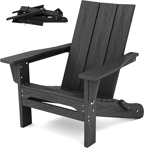 SERWALL Silla Adirondack moderna, silla Adirondack plegable de gran tamaño con respaldo curvo, juego de sillas Adirondack de polietileno de alta