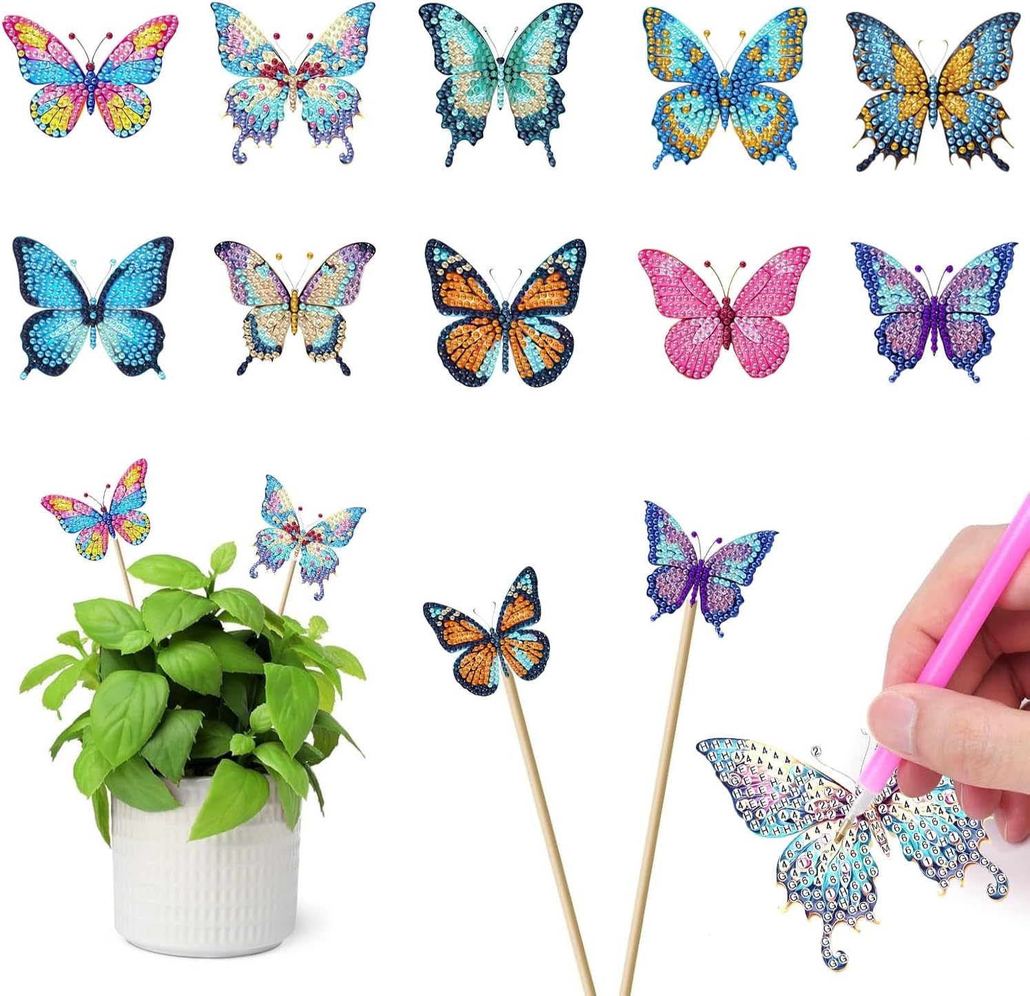 Masendp 10 Pcs Bees Diamond Painting Kits, Diamond Art Kits for Garden Decor, Flag Stakes Diamond Art Kits for Adults, Crafts for Adults