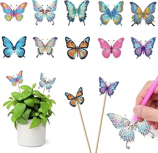 Masendp 10 Pcs Butterfly Diamond Painting Kits, Diamond Art Kits for Garden Decor, Flag Stakes Diamond Art Kits for Adults, Crafts for Adults