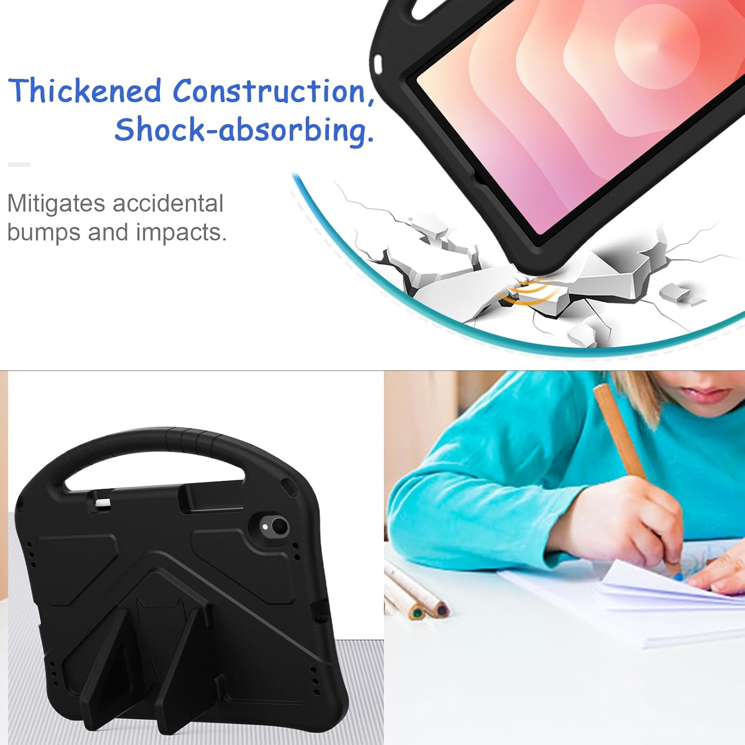 Kids Case for Samsung Galaxy Tab S11 2025 11" Tablet, Techcircle Light Weight Shock Proof EVA Foam Handle Rugged Stand Protective Case, Black