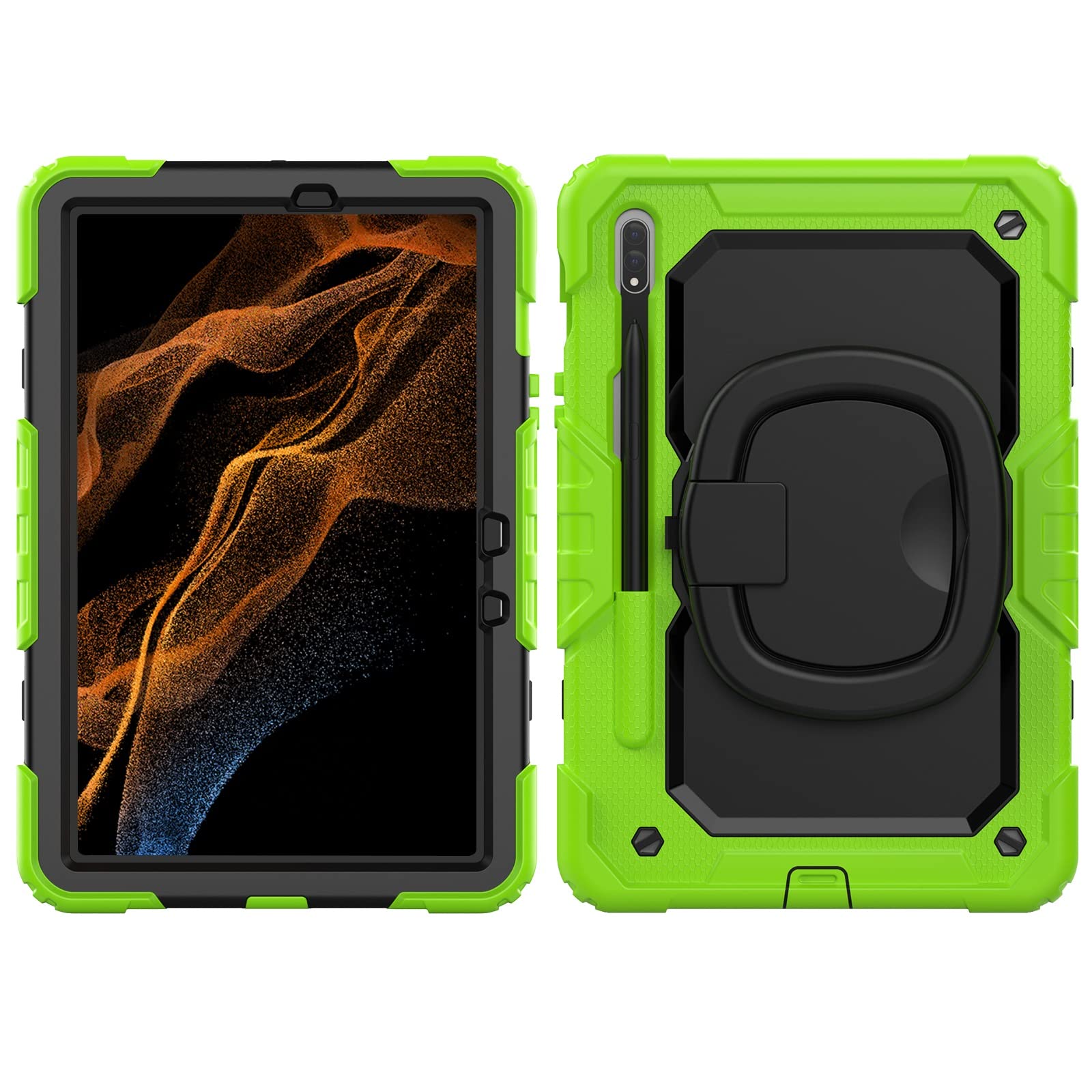 Coque Samsung Galaxy Tab S7 FE antichoc avec poignée rotative verte - 8